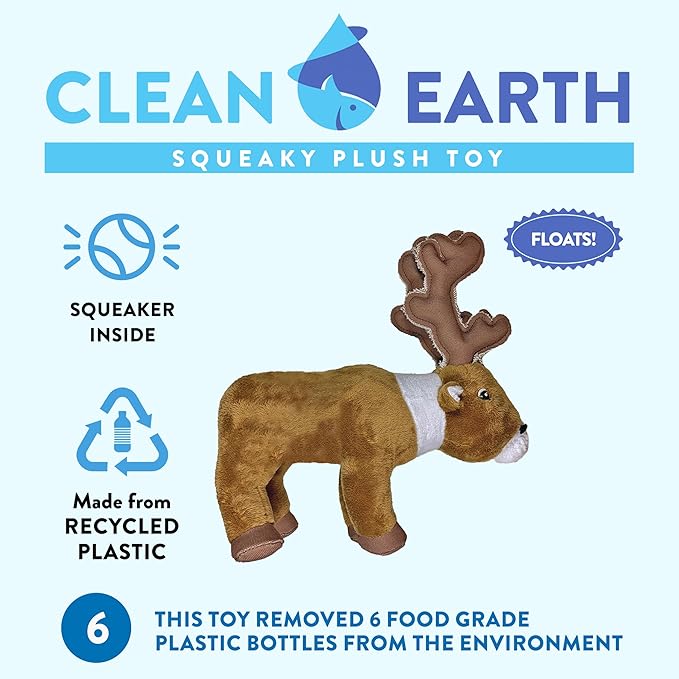 Spunky Pup Clean Earth Plush Caribou | Made from 100% Recycled Water Bottles | Small
