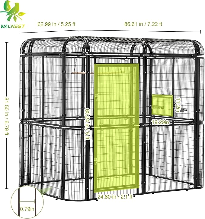 87-Inch Heavy Duty Walk-in Bird Cage with Cover – Large Outdoor Aviary Metal Birdcage with Stand, 7.22x5.25x6.8ft Flight Space for Macaw, Budgie, Conure, Lovebird, Parakeet, Cockatiel
