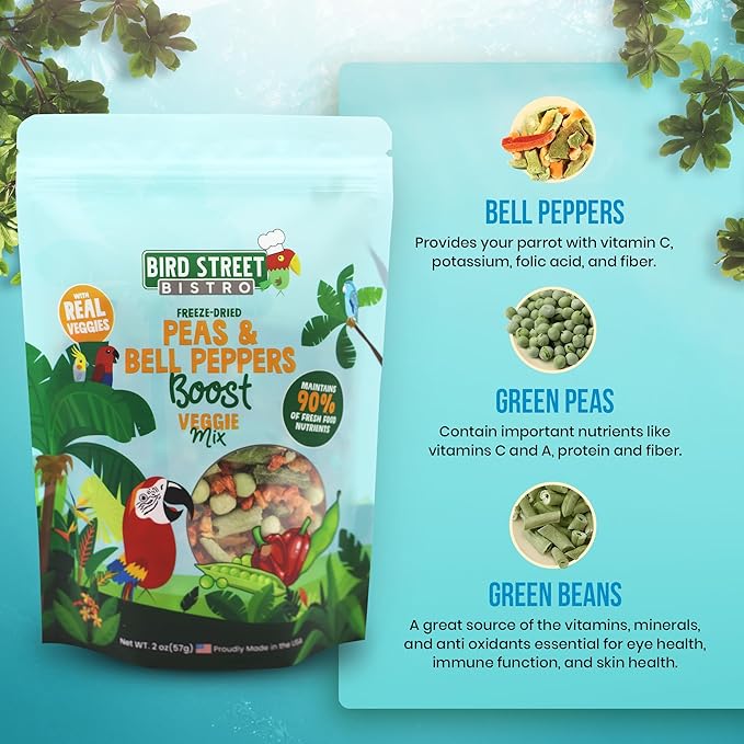 Bird Treats - Parrot Treats - Cockatiel Food - Parakeet Treats - Budgie Bird Food - Cockatiel Treats - Sun Conure Food - Cockatiel Bird Food - Parakeet Bird Food - (Peas & Bell Peppers)