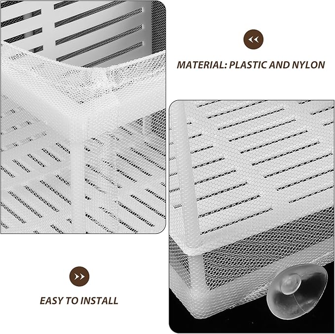 2Pcs Fish Tank Breeding Box with Divider and Suction Cups, Plastic Aquarium Hatchery Isolation Net for Shrimp and Fish Breeding, Large Size Separation Mesh for Aquatic Pet
