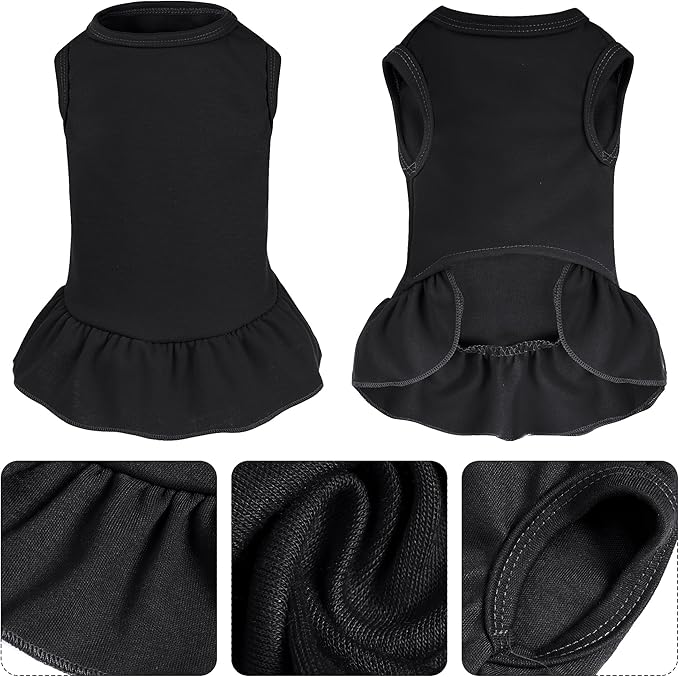 Dog Dresses Cat Skirt Solid Color Dog Clothes Summer Sleeveless Puppy Girl Clothes for Small Pet Dogs Cats (Black, Medium)