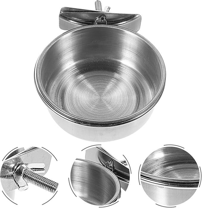 Beaupretty 3pcs Stainless Steel Bird Feeder Bowls with Water Cups 10cm Diameter for Parrot Cage Feeding and Watering Supplies