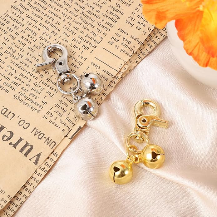 2 Pack Bell for Dog Collars, Pet Training Collar Bells, Cat Collar Bells with Heavy Duty Snap Clips, Pet Pendant Accessories, Pets Bell for Dogs and Cats (Gold, Silver)