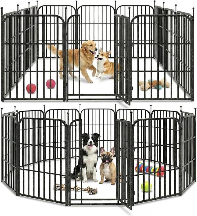 Metal Dog Playpen 40" 12 Panels for Medium Large Dogs, Indoor Outdoor Exercise Pen for Yard RV Camping, Thickened Steel Tube, Gravity Lock & Ball Head Iron Rods
