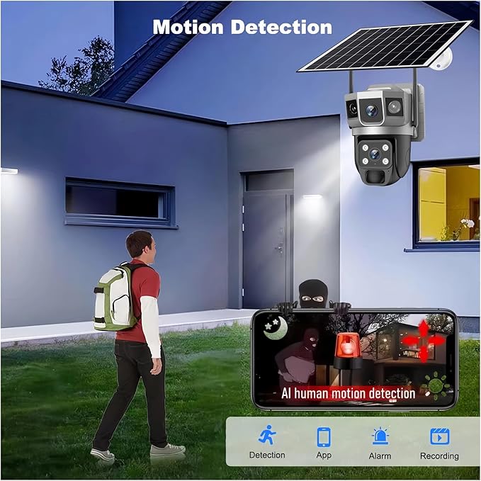 for Outdoor Camera Battery CCTV Monitor 4G SIM Card Network IP Security Pet Camera Motion Detection 3 Screen PTZ Camera(WiFi CCTV No Card)
