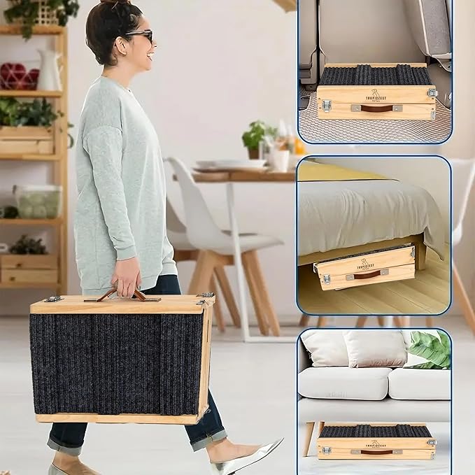 Dog Ramp for Bed and Couch - Wooden Adjustable Pet Stairs with 4-6 Height Settings for Dogs, Cats, Puppies, Pets and Indoor Outdoor Use