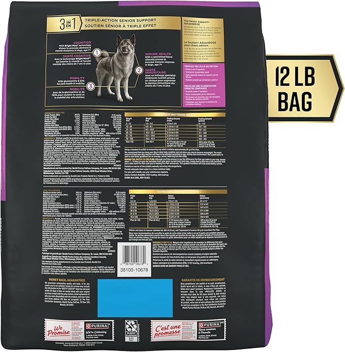 Purina Pro Plan AdvantEDGE Senior Support Plus Shredded Blend Chicken and Rice Formula Dry Dog Food - 12 lb Bag