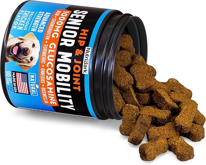 Glucosamine for Dogs -1000mg- Senior Dog Joint Supplement -Advanced Hip & Joint Support Chews w/Glucosamine, Chondroitin, MSM, Turmeric & Omega 3 for Pain & Inflammation Relief, Improved Mobility