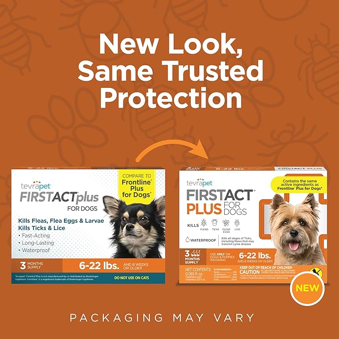 FirstAct Plus Flea Treatment for Dogs, Small Dogs 6-22 lbs, 3 Doses, Same Active Ingredients as Frontline Plus Flea and Tick Prevention for Dogs