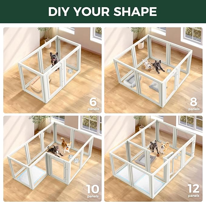 FXW AuraSpace Acrylic Indoor Dog Playpen for Small and Medium Dogs, 30 Inch, 8 Panels, White