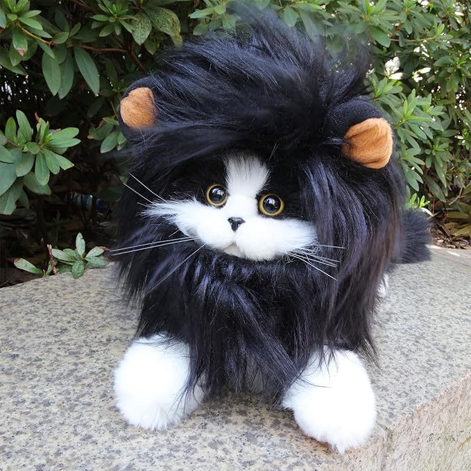 Lion Mane Wig for Cat Costume Pet Adjustable Washable Comfortable Fancy Lion Hair Cat Clothes Dress for Halloween Christmas Easter Festival Party Activity (Medium, Black)