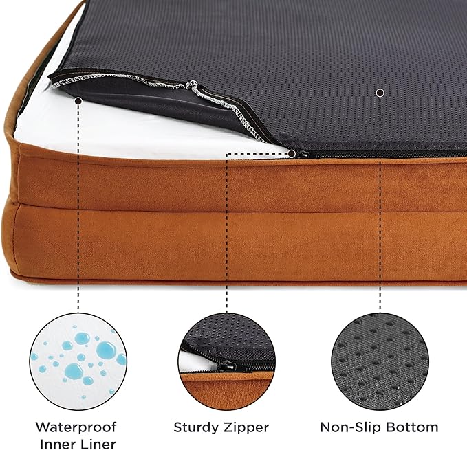 Bedsure XL Plus Orthopedic Dog Bed for Extra Large Dogs - Washable XLarge Dog Cat Bed Waterproof, Comfort Dogs Couch Sofa with Washable Removable Cover, Pet Bed with Nonskid Bottom, Ember Clay, 48"