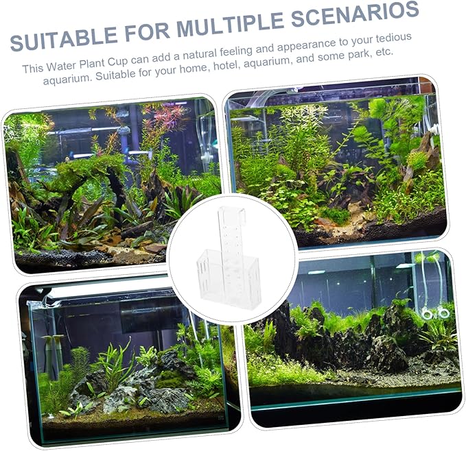 Aquatic Plant Holder Suction Cup Hanging Fish Tank Planter for Live Plants Acrylic Aquarium Planting Cup for Aquascaping and Fish Breeding