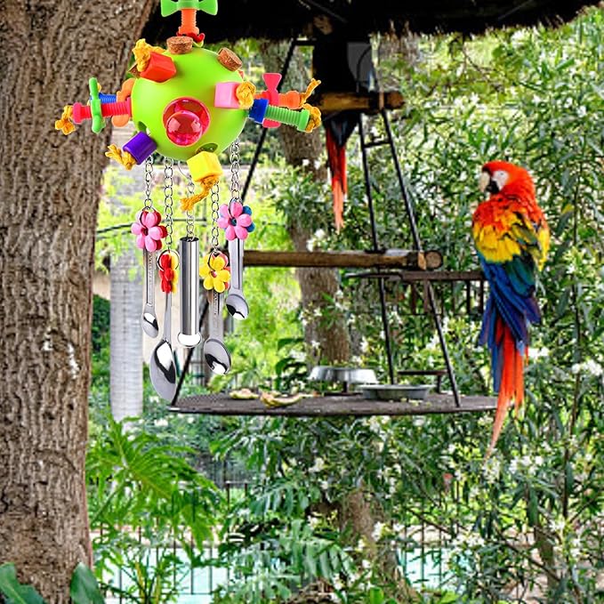 LWINGFLYER Bird Toys, Parrot Pull Spoons Toys Bird Chew Toys for Medium and Large Parrot, African Grey, Caique, Quaker, Small Cockatoo, Mini Macaw, Parrots Small to Medium Birds