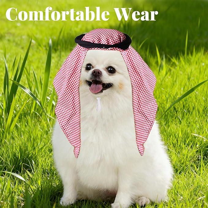 Christmas Pet Arab Hat for Cats and Small Dogs - Traditional Middle Eastern Pet Head Wrap, Funny Role Play Festival Costume Accessory (Classic White)