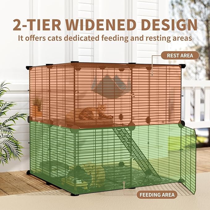 Medium Cat Cage Indoor: Enclosed Cat Enclosure DIY Pet Playpen Detachable Metal Wire Kennel Sturdy Crate with Hammock for Cats Kitten