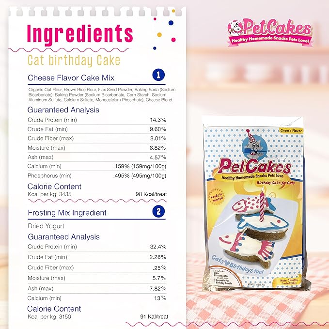 PetCakes Cat Birthday Cake Kit - Natural Treats - Cheese Flavor Kitten & Cat Food - 5.5 Oz
