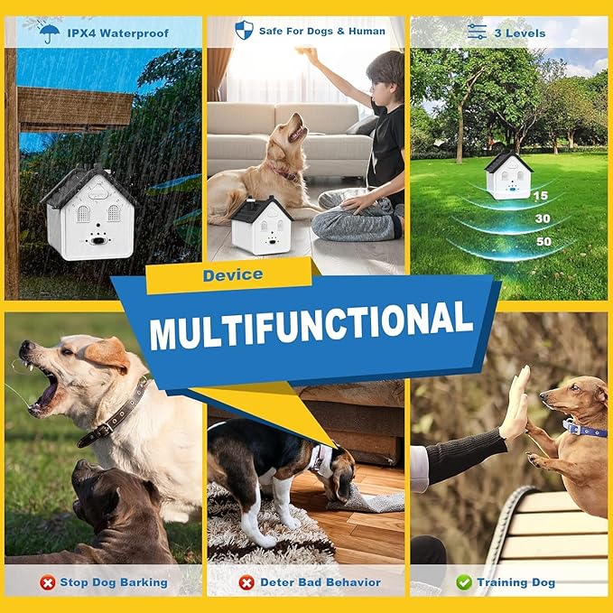 Anti Barking Device, Ultrasonic Dog Bark Deterrent Devices Safe for Dogs to 50 Ft Range, 3 Modes Dog Training & Behavior Aids Bark Box Suitable for All Kinds of Dogs Indoor & Outdoor Use