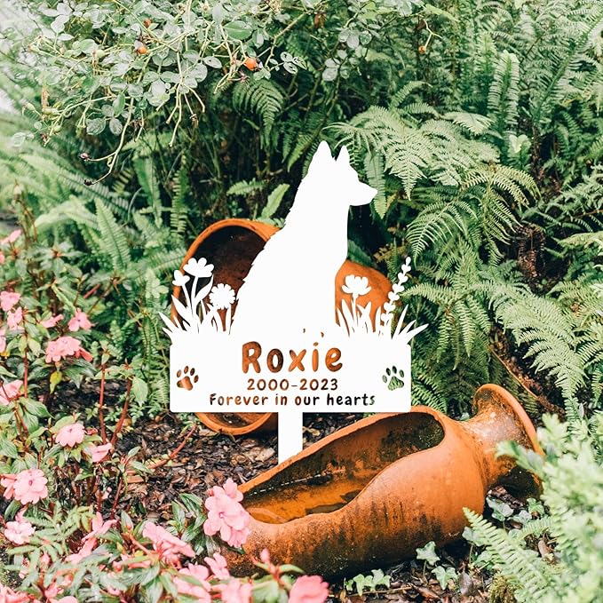 Personalized Custom Flowers Dog Husky Memorial Grave Marker Garden Stake, Customized Metal Husky Memorial Plaque Dog Sympathy Garden Yard Sign with Stake