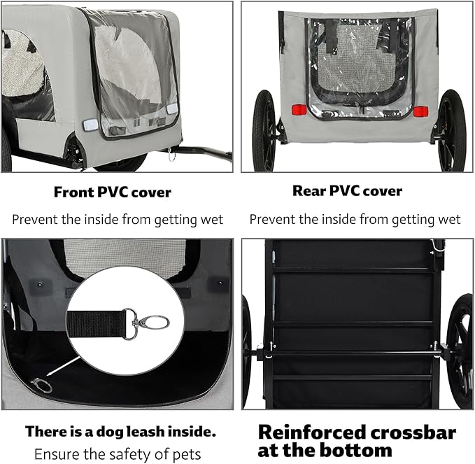 Anwick Dog Bike Trailer, Heavy Duty Dog Trailer for Bicycle, Cart Pet Bike Carrier with 3 Doors, 16" Wheels, Flag, Collapsible to Store, Pet Cart Bicycle Carrier for Small and Medium Pets