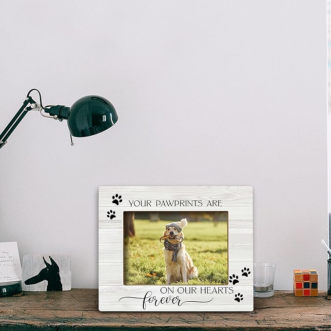 FONDCANYON Your Pawprints are Forever in Our Heart Pet Memory Picture Photo Frame,Pet Dog Cat Memorial Picture Frames,Pet Loss Sympathy Gift(5x7 Inch Photo)(Color2)