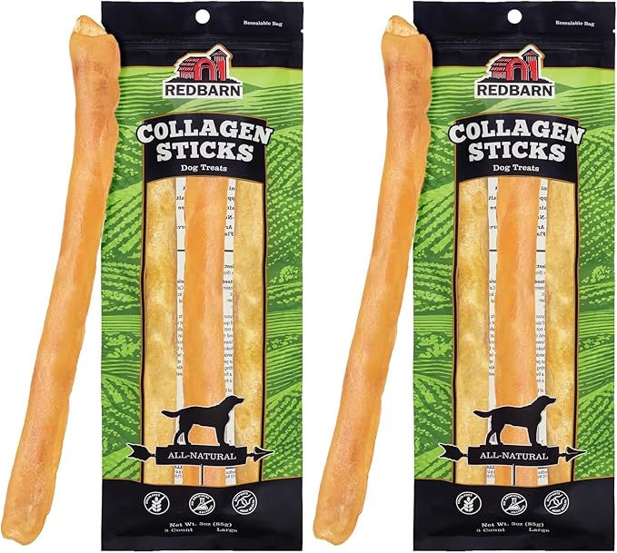 Redbarn Pet Products All-Natural Large 12" Beef Collagen Sticks for Dogs - Long Lasting Low-Odor Alternative to Traditional Rawhide & Bully Sticks - Supports Healthy Joints, Skin, & Coat (Pack of 2)