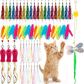 60 Pcs Cat Wand Feather Toys Refill Colorful Cat Wand Replacement Feathers Toy for Interactive Kitten Fishing Pole Feather Attachments with Bells for Stray Cats to Exercise (Feather-Mix)