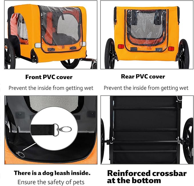 Anwick Dog Bike Trailer, Heavy Duty Dog Trailer for Bicycle, Cart Pet Bike Carrier with 3 Doors, 16" Wheels, Flag, Collapsible to Store, Pet Cart Bicycle Carrier for Small and Medium Pets
