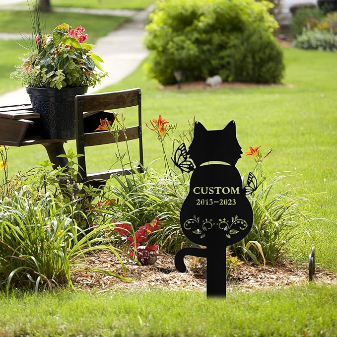 Custom Cat Grave Marker Outdoor, Personalized Metal Cat Memorial Grave Stake with Name and Date, Outdoor Waterrproof Cats Memorial Plaque