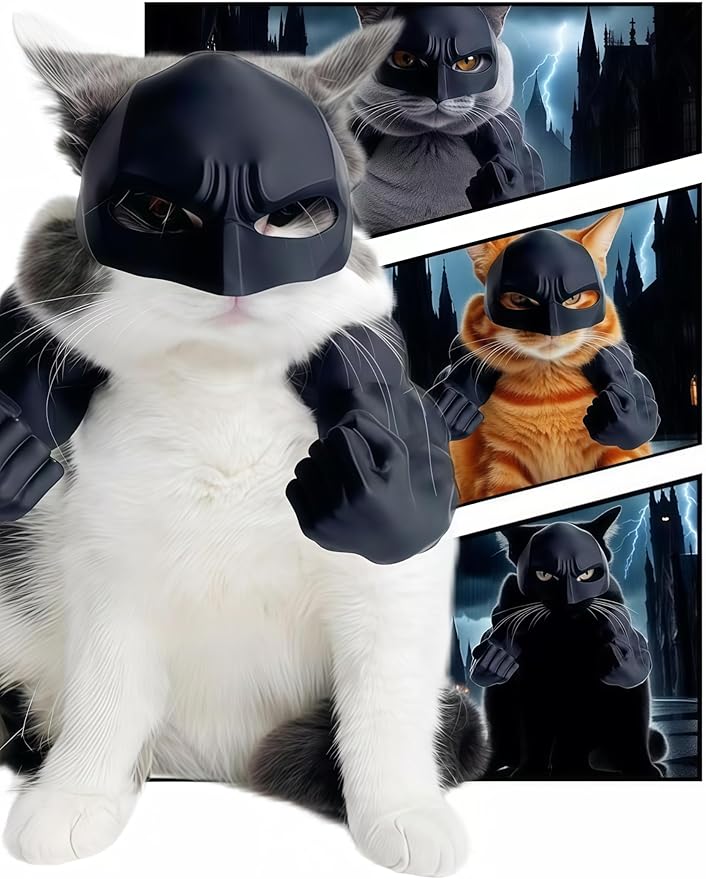 Cat Bat Costume Set, Halloween Cosplay Props with Muscular Arm Suit and Mask, Fun Animal Dress Up Accessories (Black)