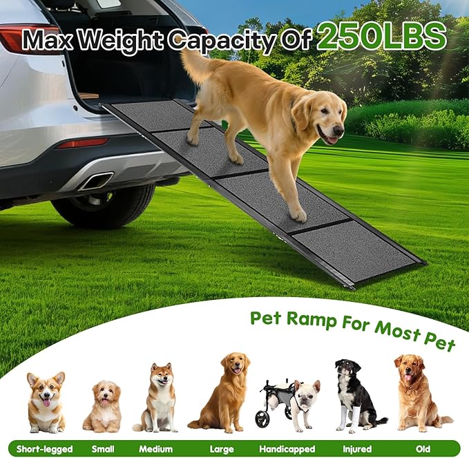 Dog Ramp for Car 67''x 17'', Dog Car Ramp, Folding Large Dog Ramp for Stairs, Pet Ramp Up to 300LBS, Keep from Sliding, 5s Installation, Dog Stairs for Truck SUV Truck LKW Side Door Back Seat
