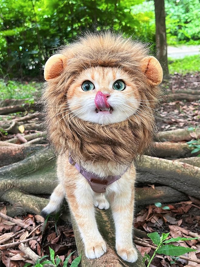 Lion Mane Wig for Cat,Dog and Cat Costume,Funny Pet Cat Costumes for Halloween Christmas, Parties, Photo Shoots (Size M, Melange Brown)