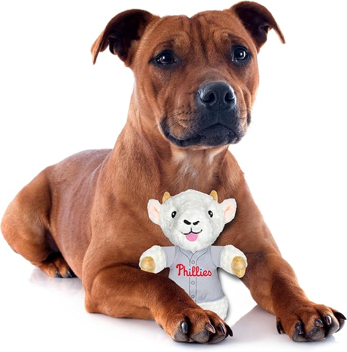 MLBPA Bryce Harper Goat Plush Toy for Dogs and Cats with Squeaker, Wearing a Team Player Jersey! MLB Philadelphia Phillies Fun & Sporty Goat Shaped Dog Chew Toy, Interactive Pet Toy