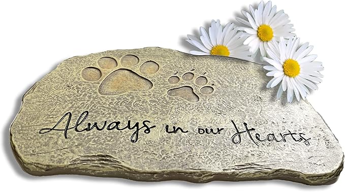 Lily's Home Pet Memorial Stone - Cat or Dog Grave Marker - Durable Waterproof Garden Memorial Stone for Indoor and Outdoor Use - Sympathy Gift for Pet Loss - Paw