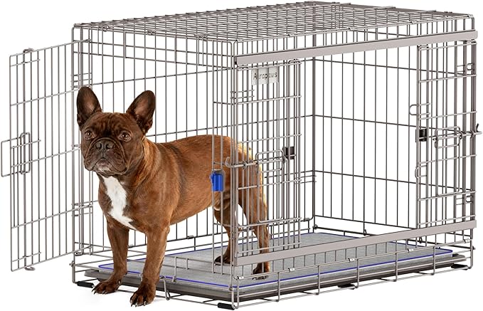 36 Inch Sliding Door Dog Crate - Heavy Duty Collapsible Dog Crates for Medium Dogs (30-70lbs), Double Door Metal Dog Kennel Cage with Soft Mat, Leak-Proof Tray, Easy Foldable & Assembly