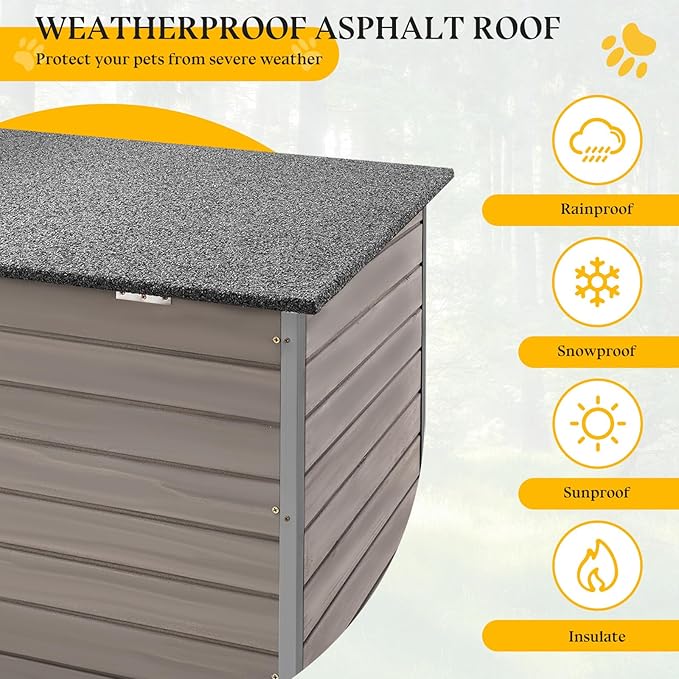 Dog House Outdoor,Chew-Proof Iron Frame Dog Kennel Weatherproof Natural Fir Wood Dog Houses with Removable Floors,Easy Assembly (34" L X 22" W X 25" H)