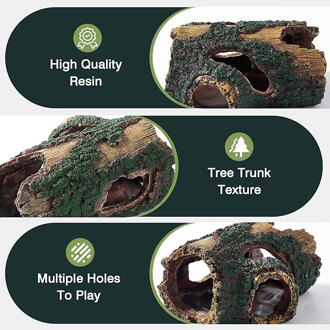 Resin Tree Trunk Aquarium Hideout Decoration, Driftwood Betta Fish Tank Cave, Non Toxic Safe Aquarium Ornament Decorations for Shrimp, Reptile Terrarium Cave Hide Accessories (Trunk)