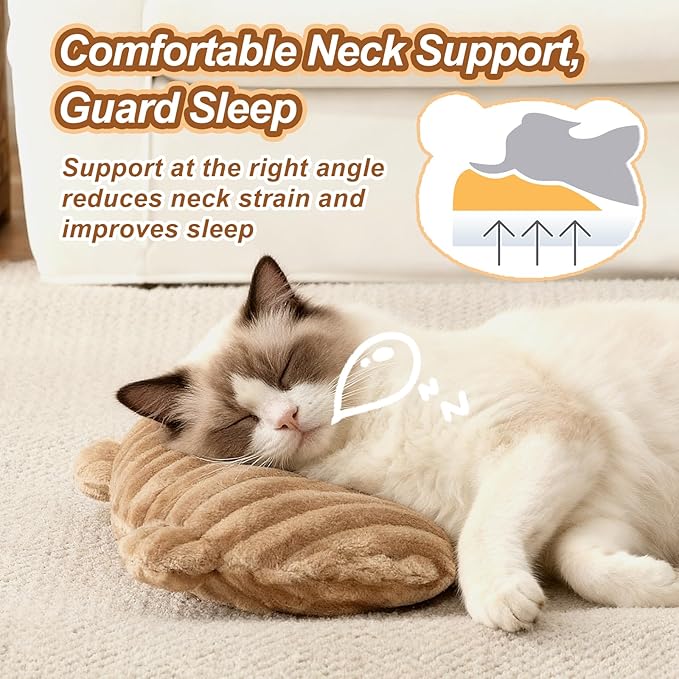 Jiupety Dog Calming Pillow, Soft and Neck-Friendly, Washable Pet Neck Pillows for Small Medium Large Dogs and Cats, 11" x 8", Coffee