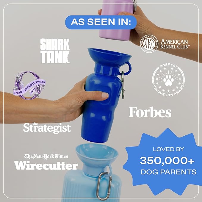 Springer Dog Water Bottle | Portable Travel Water Bottle Dispenser For Dogs - As Seen on Shark Tank | Patented, Leak-Proof Bottles Fill Bowl With Water - Ideal for Walking | BPA-Free 44oz Blue