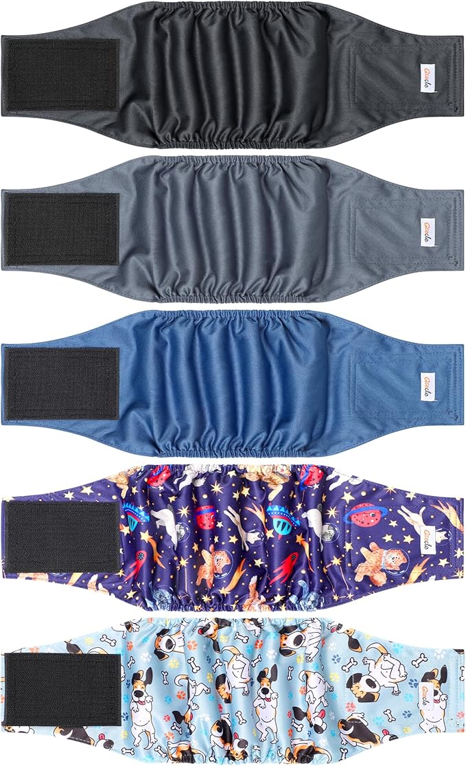 5 Pack Dog Diapers Male Reusable, Premium Belly Bands for Dogs, High Absorbing Male Dog Pee Wraps for Doggie in Incontinence or Excitable Urination and Training Black XL