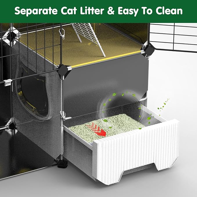 3-Tier Cat Cage, Indoor Cat Enclosures with Litter Box Hammock Ladders, DIY Cat Playpen Detachable Metal Wire Kennels Kitten Crate Cats House Large Exercise Place for 1-2 Cats/Kitten, 28"x14"x42"