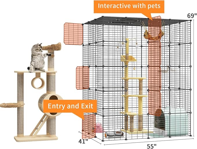 Oneluck 5-Tier Extra Large Cat Cages Indoor, 69 Inch Enclosure, Catio DIY Cat Playpen Detachable Metal Wire Kennels Cat Crate Exercise Place Ideal for 1-4 Cats(Without Platform)