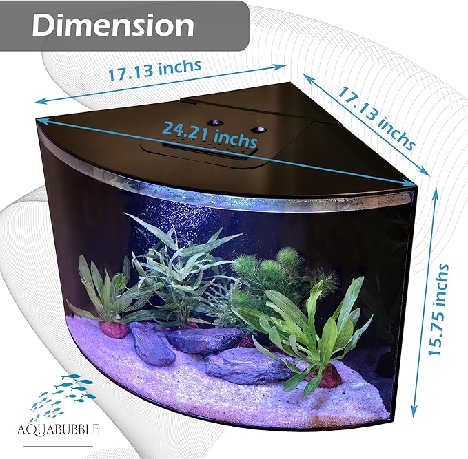 Aquabubble - Acrylic Corner Fish Tank 12,5 Gallon-Corner Aquarium for Goldfish,Betta Fish -Large Triangle Acquarium Bowl-Built-in Pump Filter,LED Lighting & Bluetooth App Control -No Stand Included