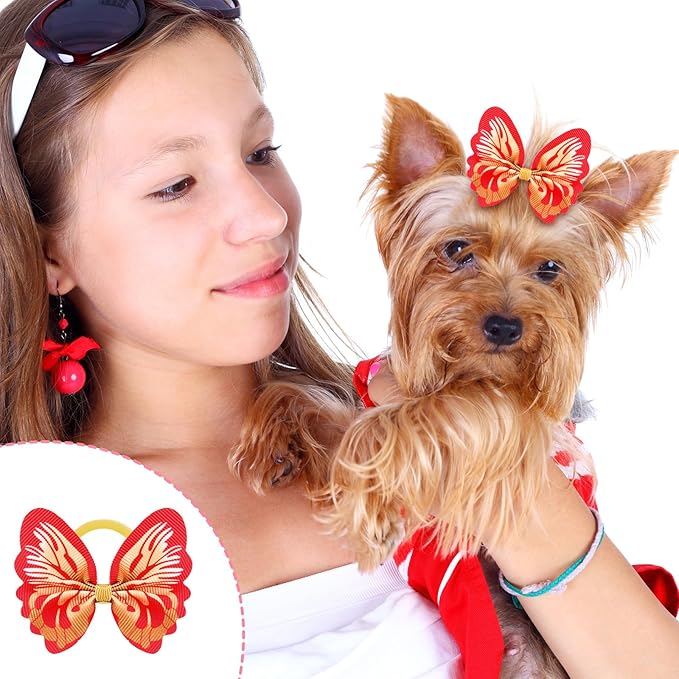 Janinka 36 Pieces Dog Hair Bows with Rubber Bands Easter Butterfly Bows for Small Size Dog Girl Flower Pearls Elastic Hair Ties Bands for Pets Puppy Cats Grooming Accessories(Vibriant Color)