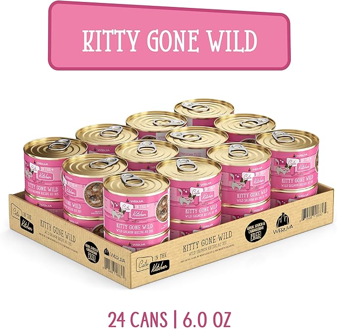 Weruva Cats in The Kitchen, Kitty Gone Wild with Wild Salmon Au Jus Cat Food, 6oz Can (Pack of 24)