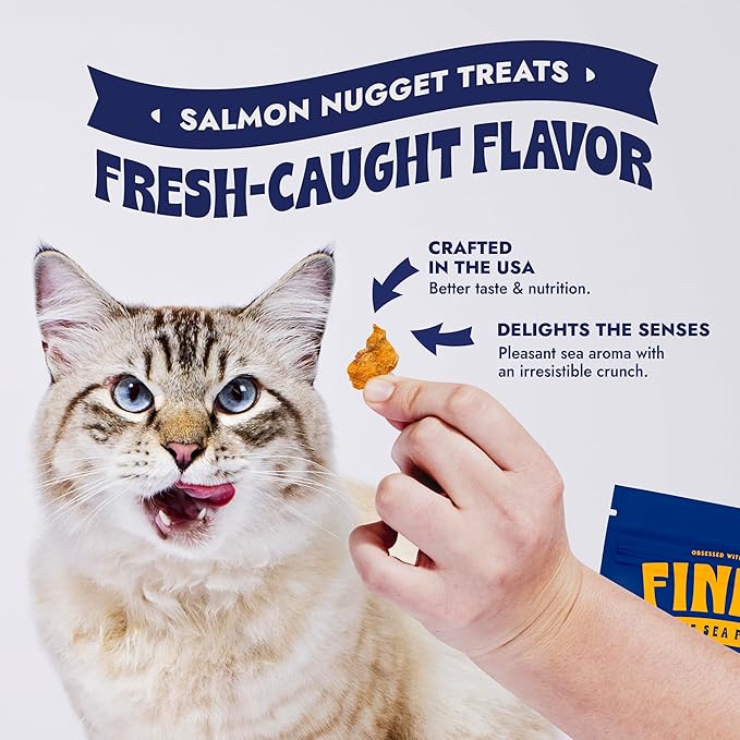 Finfare Freeze Dried Salmon Nuggets, Grain Free Salmon Cat Treats, High Protein & Omega-3s to Support Skin, Coat & Wellness, Crafted in USA, 6oz