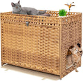 Cat Litter Box Enclosure Furniture Hidden with Soft Mat,Handwoven Rattan Cat House with Door for Large Cats Stylish Hidden Washroom Furniture for Living Room, Bedroom, or Balcony,Natural