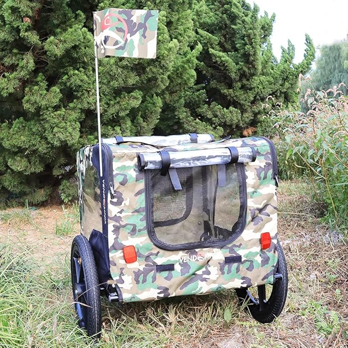 HomVent Dog Bike Trailer - Folding Pet Carrier Wagon with 16 Inch Wheels for Small and Large Dogs