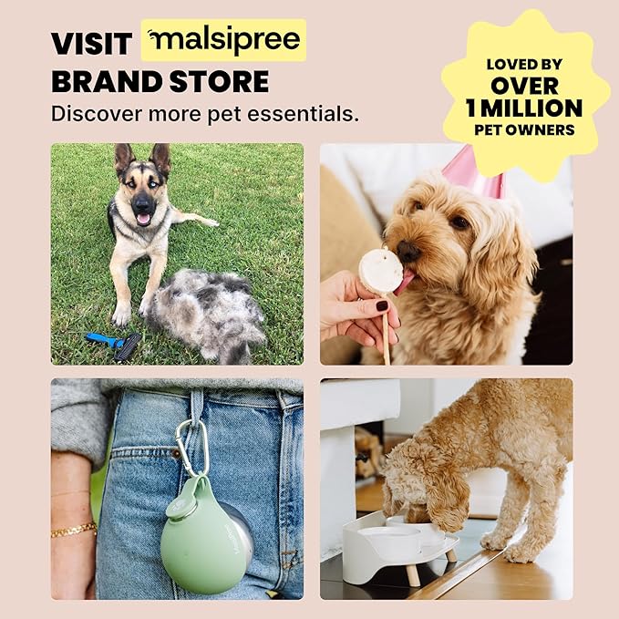 MalsiPree Dog Water Bottle Dispenser - 12 oz Black - Leak-Proof Lock & One-Hand Operation - On The Go Dog Water Dispenser - Pet Travel Bottle with Built-in Bowl, Travel & Hiking Ready