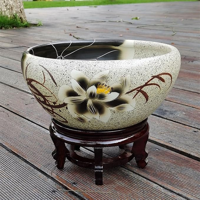 Aquariums & Fish Bowls, Planters For Indoor Plants Desktop Ceramic Flower Pot Water Lily Bowl Fish Tank Balcony Landscaping Hydroponic Plant Container Without Bottom Hole Window Boxes Planters(High Ba